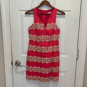 Lilly Pulitzer Embroidered Shift Dress Coral & Gold Cotton Size 4 Style 81764